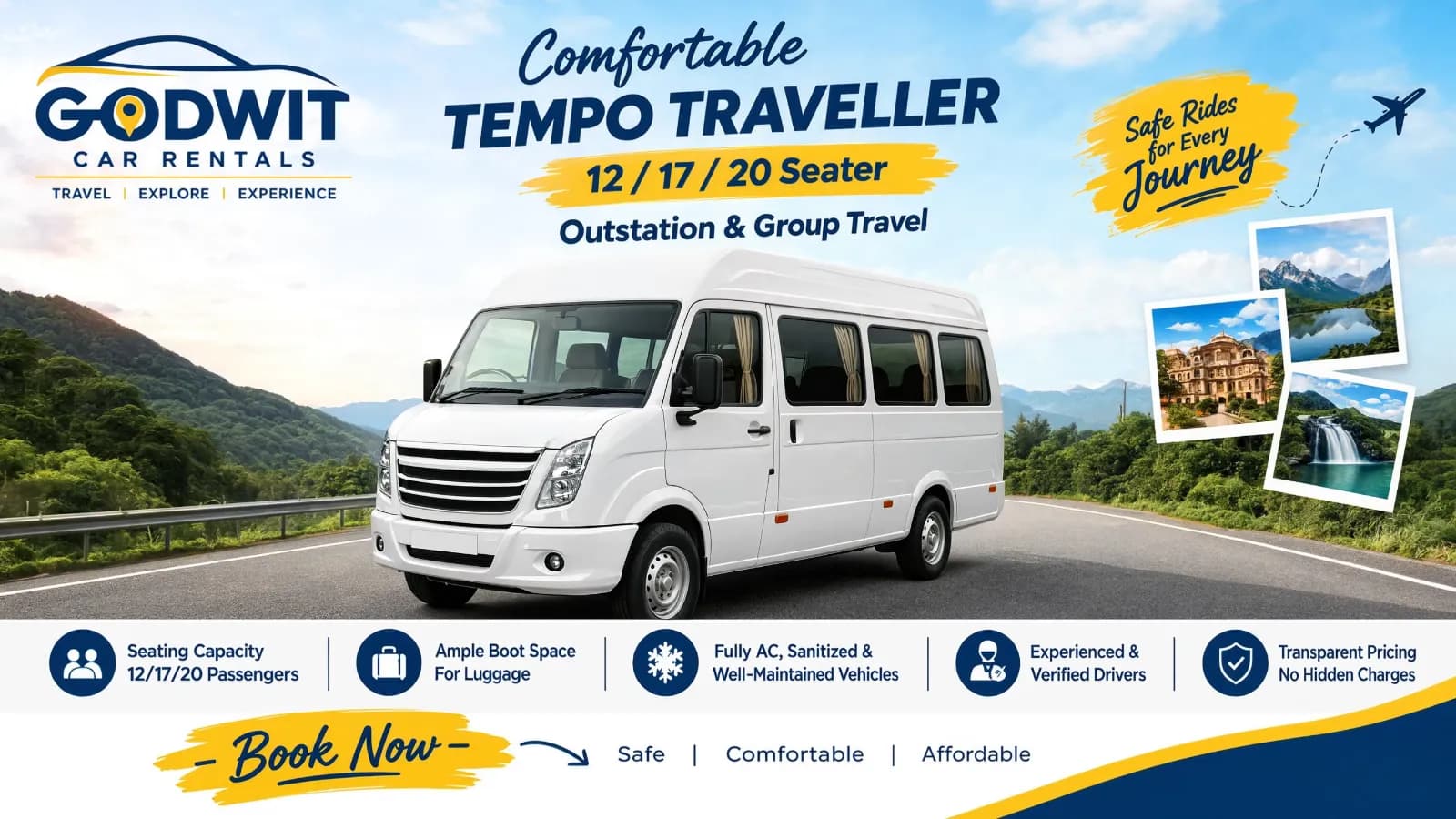 Tempo Traveller Rental | 12, 17 & 20 Seater | Group Tours & Family Trips