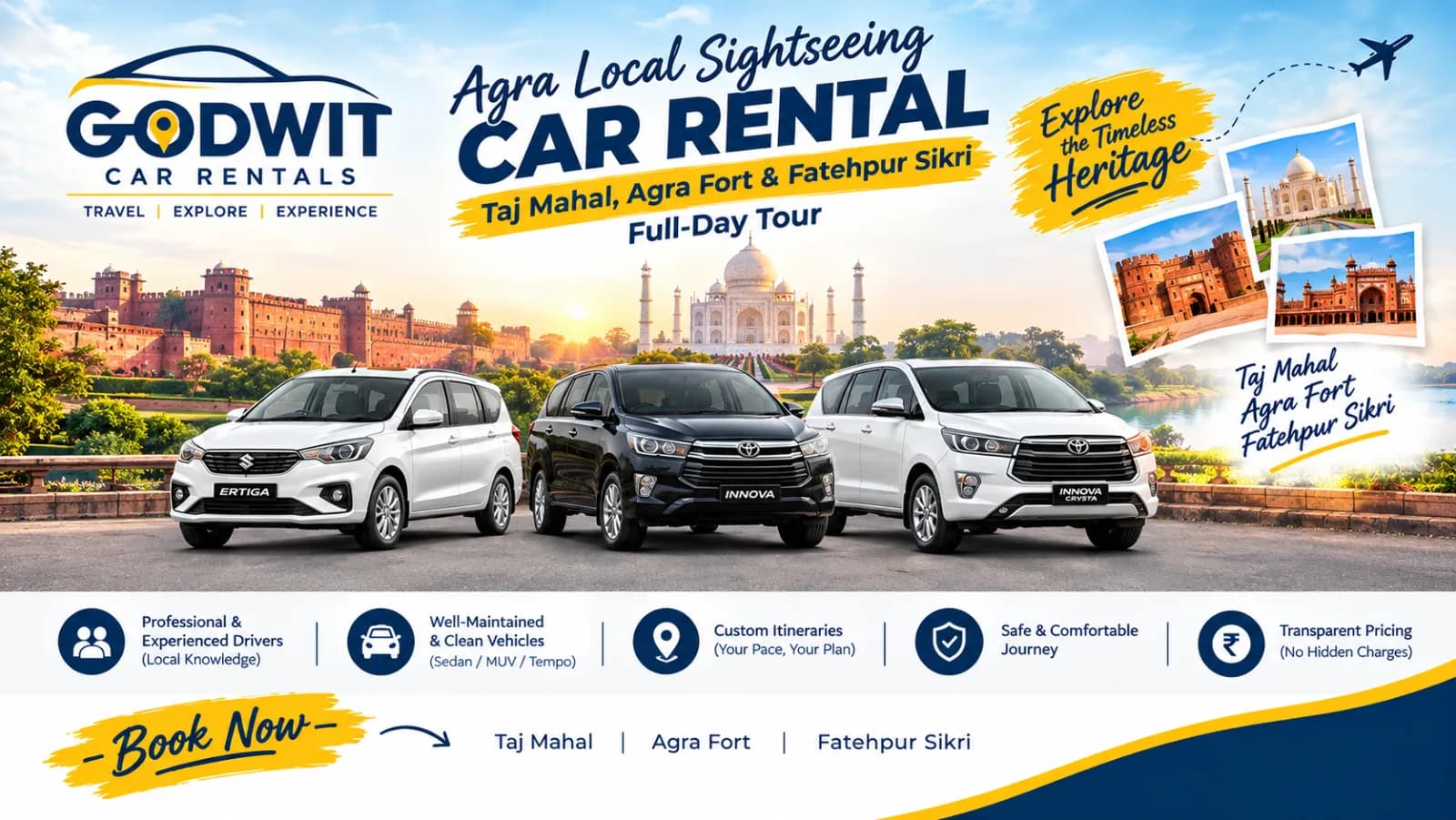 Agra Local Sightseeing Car Rental | Taj Mahal, Agra Fort & Fatehpur Sikri Full-Day Tour