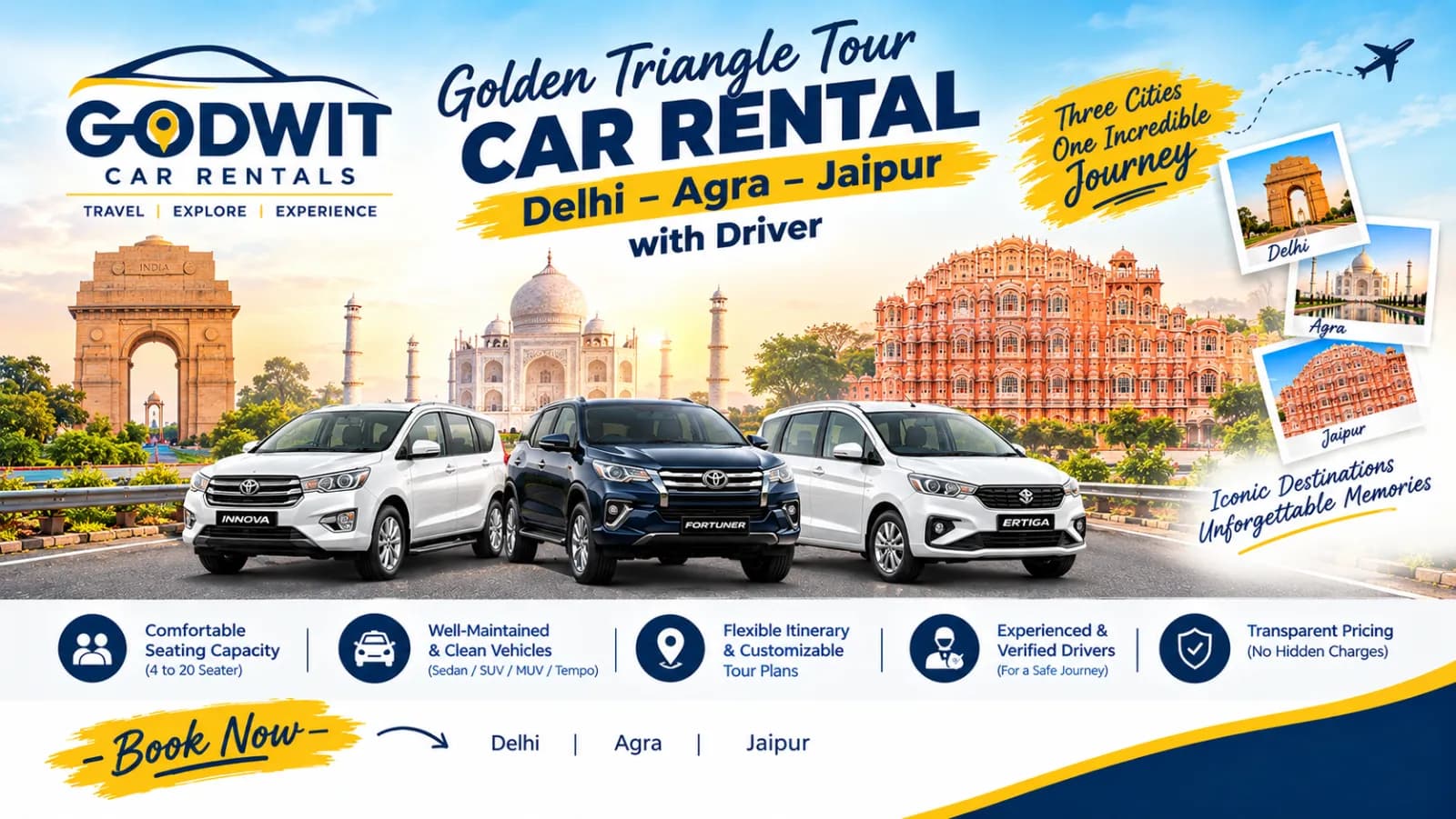 Golden Triangle Tour Car Rental | Delhi – Agra – Jaipur with Driver