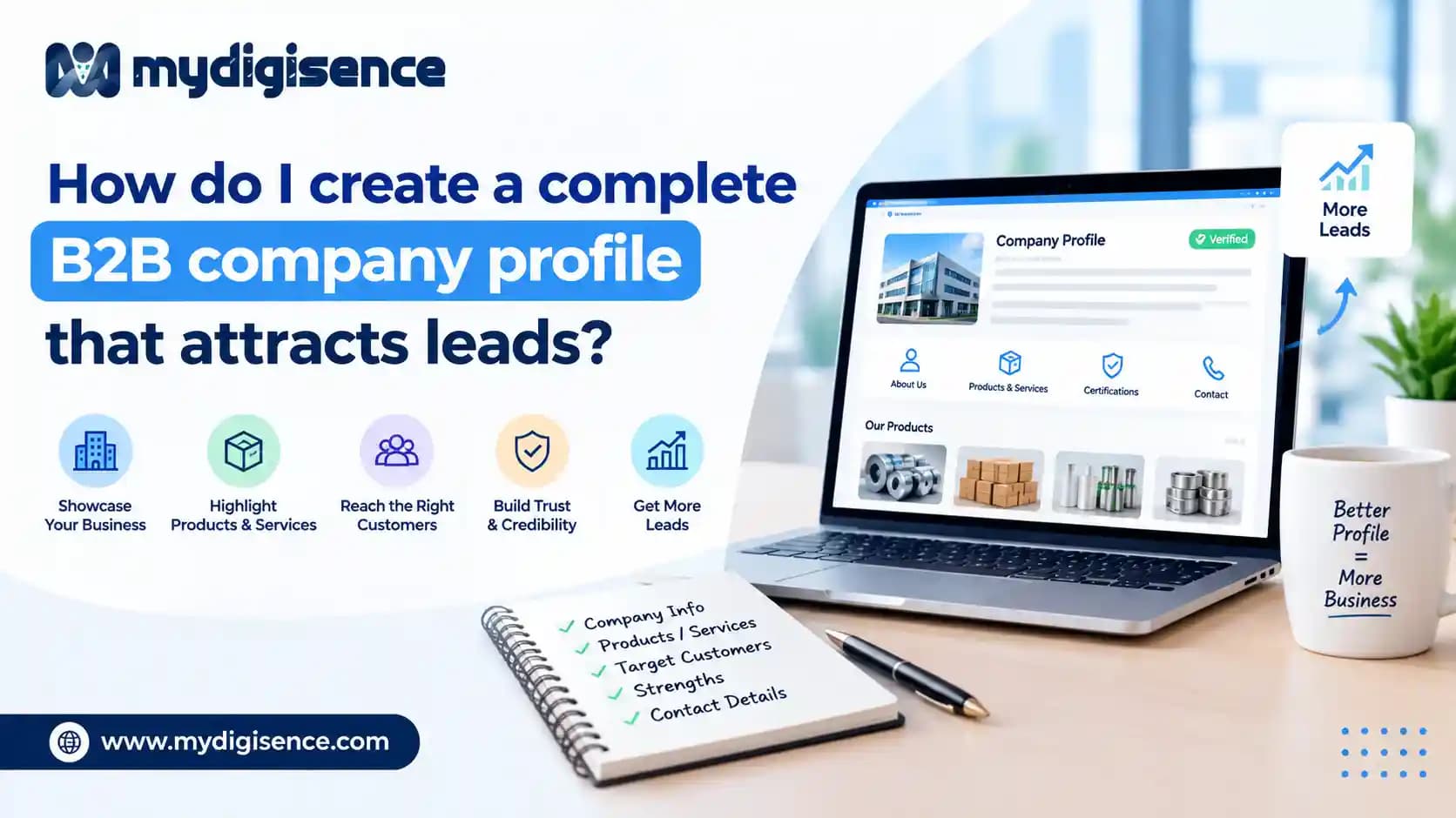 How do I create a complete B2B company profile that attracts leads?